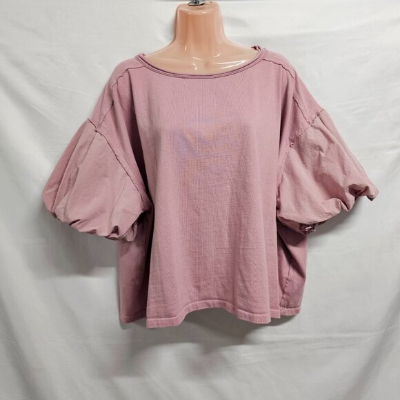 We The Free Relaxed Boxy Top Blouse Women Size M Rose Pink Balloon Sleeve - Picture 3 of 13